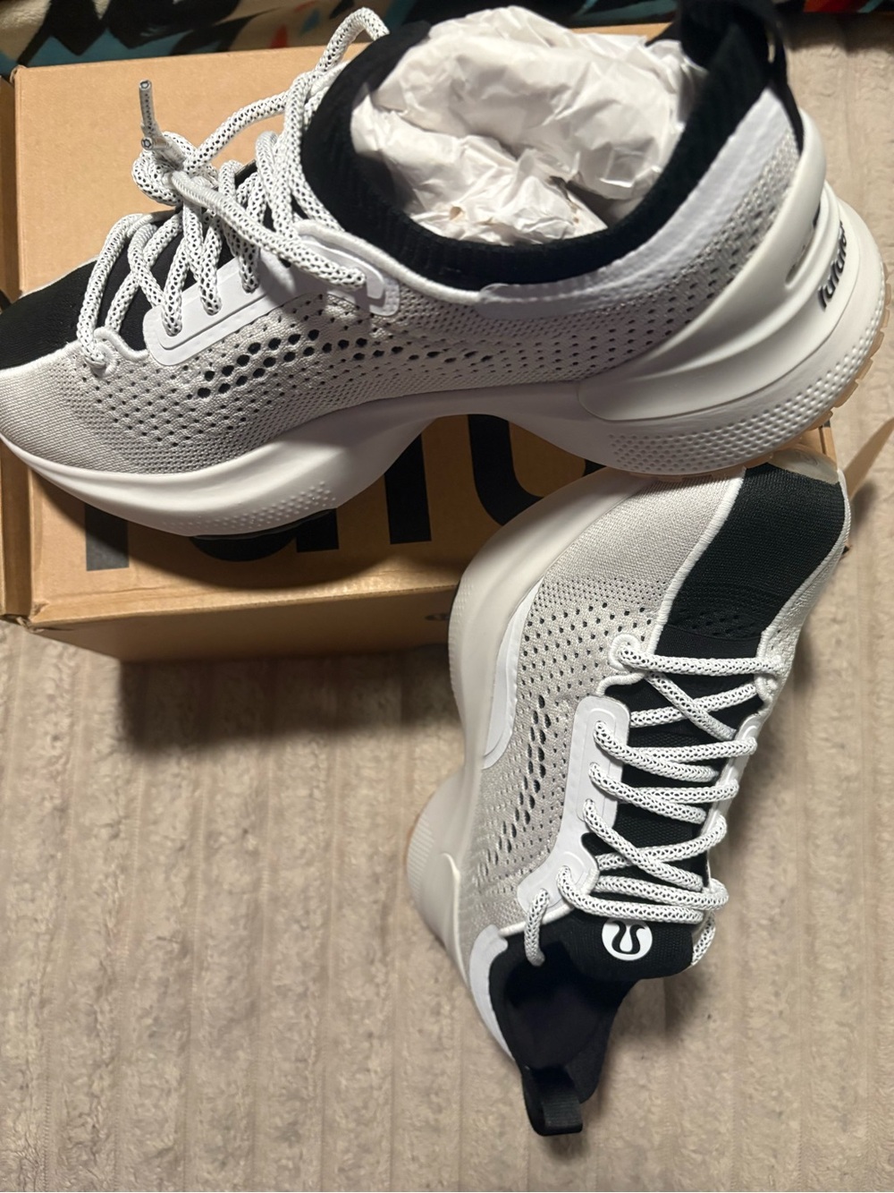 lululemon athletica White and Black Knit Lace-Up Sneakers BNWT W size 8.5